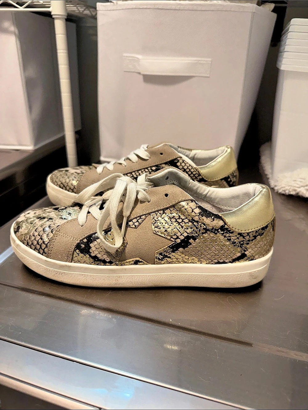 Steve Madden Animal Print Sneakers in Beige & Gold size 9